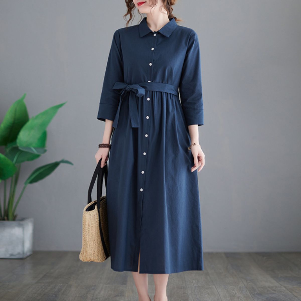 Dress/リネンAラインシャツワンピース ST/No.22080