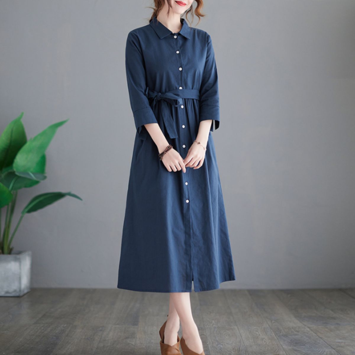 Dress/リネンAラインシャツワンピース ST/No.22080