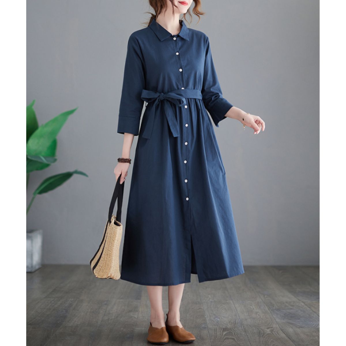 Dress/リネンAラインシャツワンピース ST/No.22080
