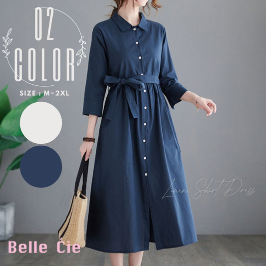 Dress/リネンAラインシャツワンピース ST/No.22080