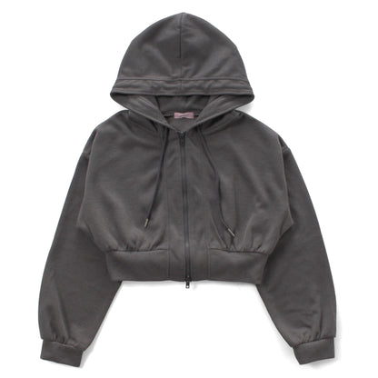ジップパーカー レディース ショート丈 クロップド スウェット 軽防寒 羽織り 韓国ファッション Belle Cie ST/No.22083