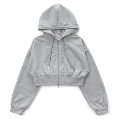 ジップパーカー レディース ショート丈 クロップド スウェット 軽防寒 羽織り 韓国ファッション Belle Cie ST/No.22083