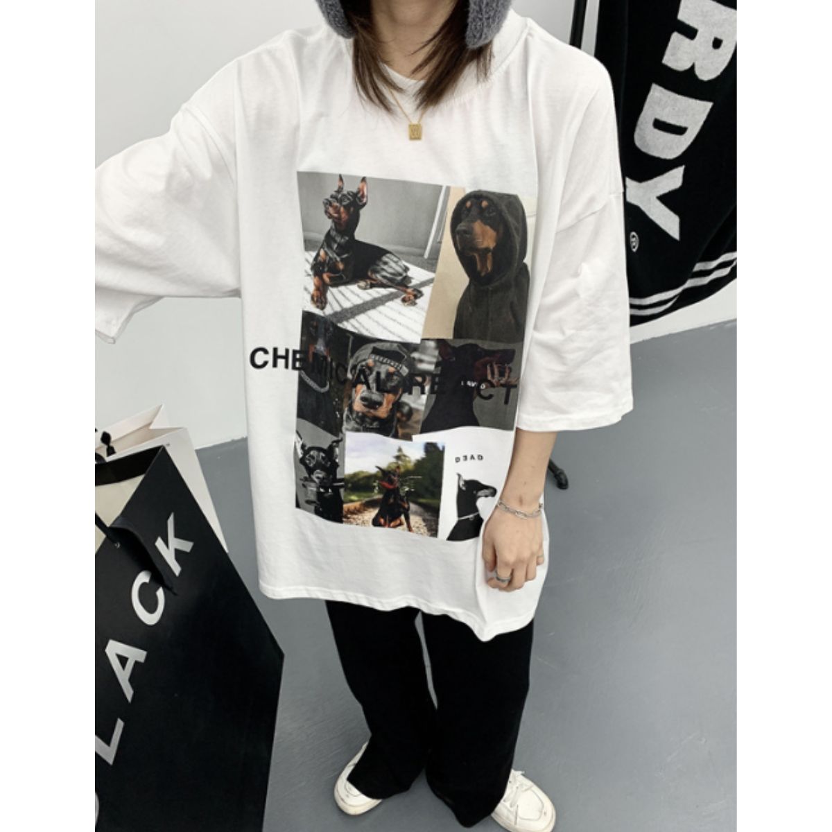 T-Shirts/ドーベルマン転写プリントＴシャツ ST/No.22089