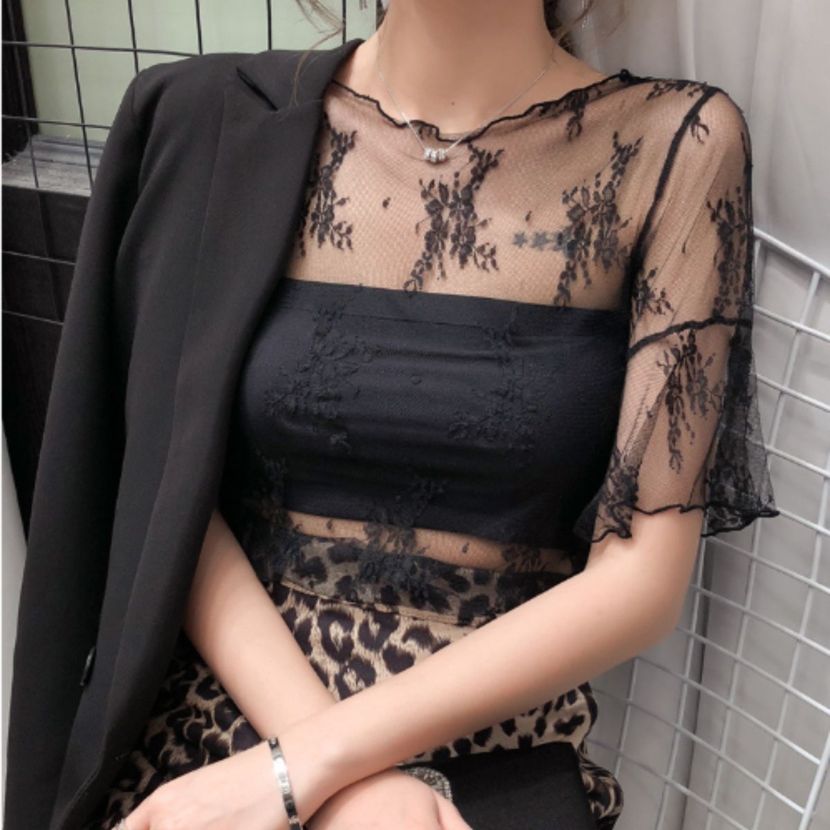 Blouse/シアーレースショートトップス ST/No.22093