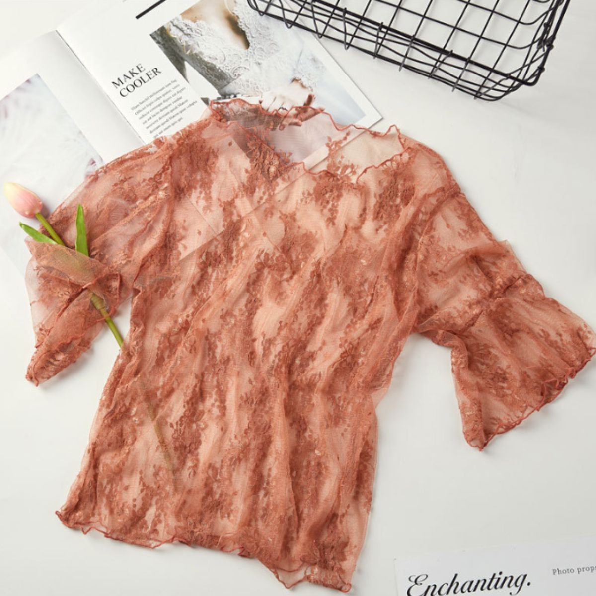 Blouse/シアーレースショートトップス ST/No.22093