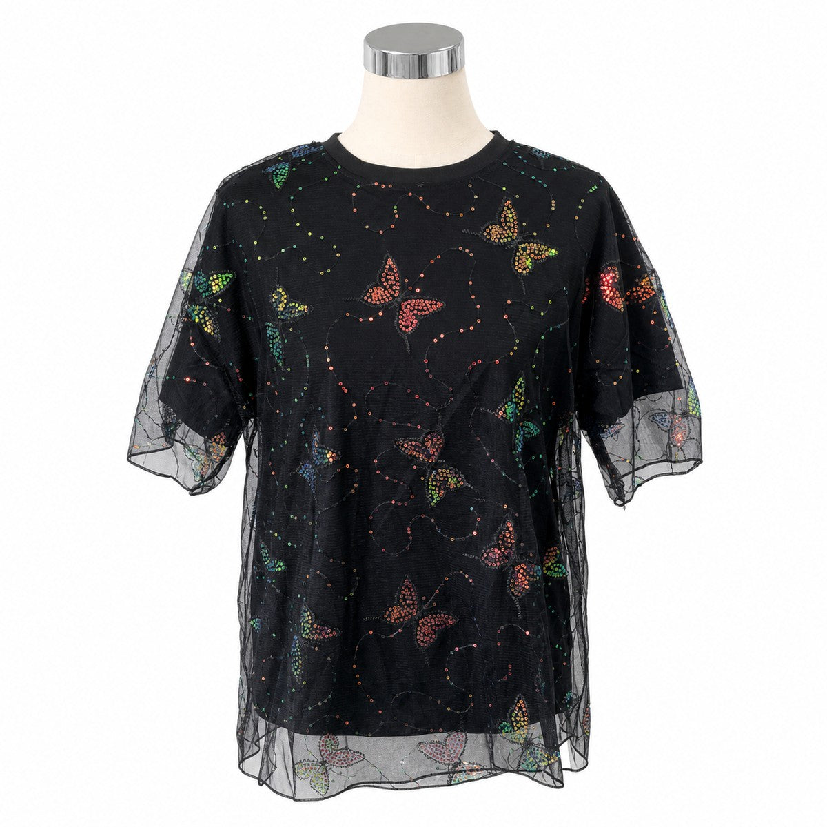 シアーTシャツ バタフライ ブラック 実物撮影 正面