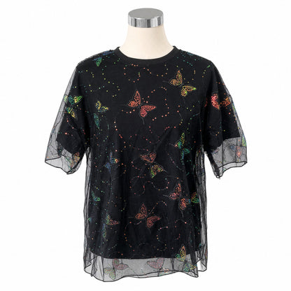 シアーTシャツ バタフライ ブラック 実物撮影 正面