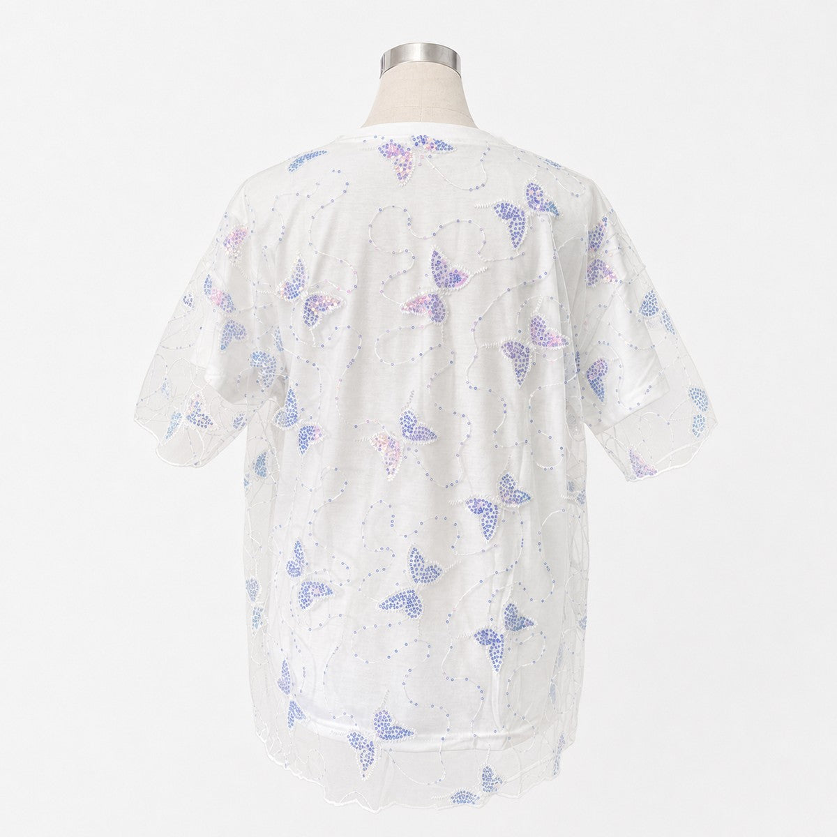 シアーTシャツ バタフライ ホワイト 実物撮影 背面