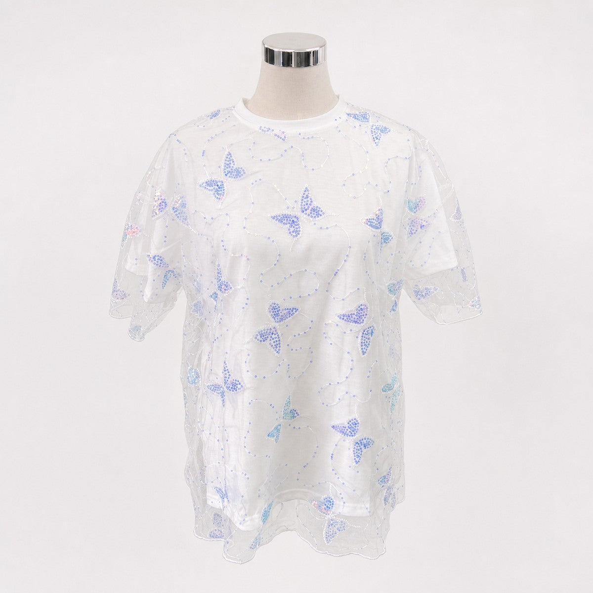 シアーTシャツ バタフライ ホワイト 実物撮影 正面