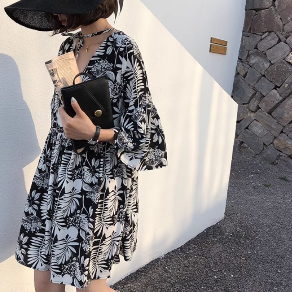 Dress/モノトーンボタニカルワンピース ST/No.22100