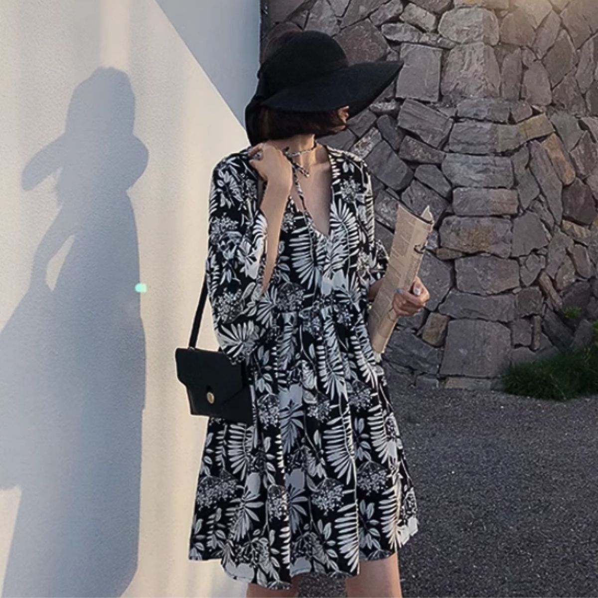 Dress/モノトーンボタニカルワンピース ST/No.22100