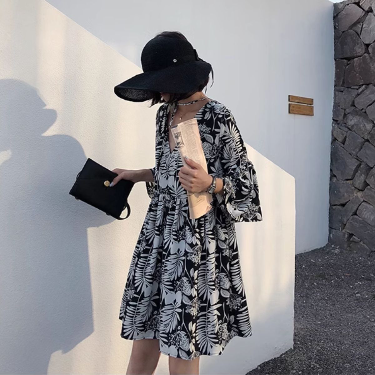 Dress/モノトーンボタニカルワンピース ST/No.22100