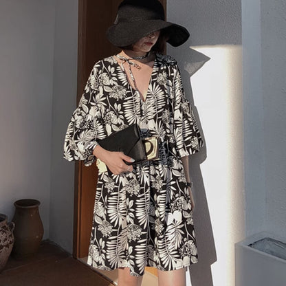 Dress/モノトーンボタニカルワンピース ST/No.22100