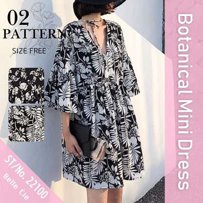 Dress/モノトーンボタニカルワンピース ST/No.22100