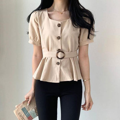 Blouse/ウエストマークレトロブラウス ST/No.22106