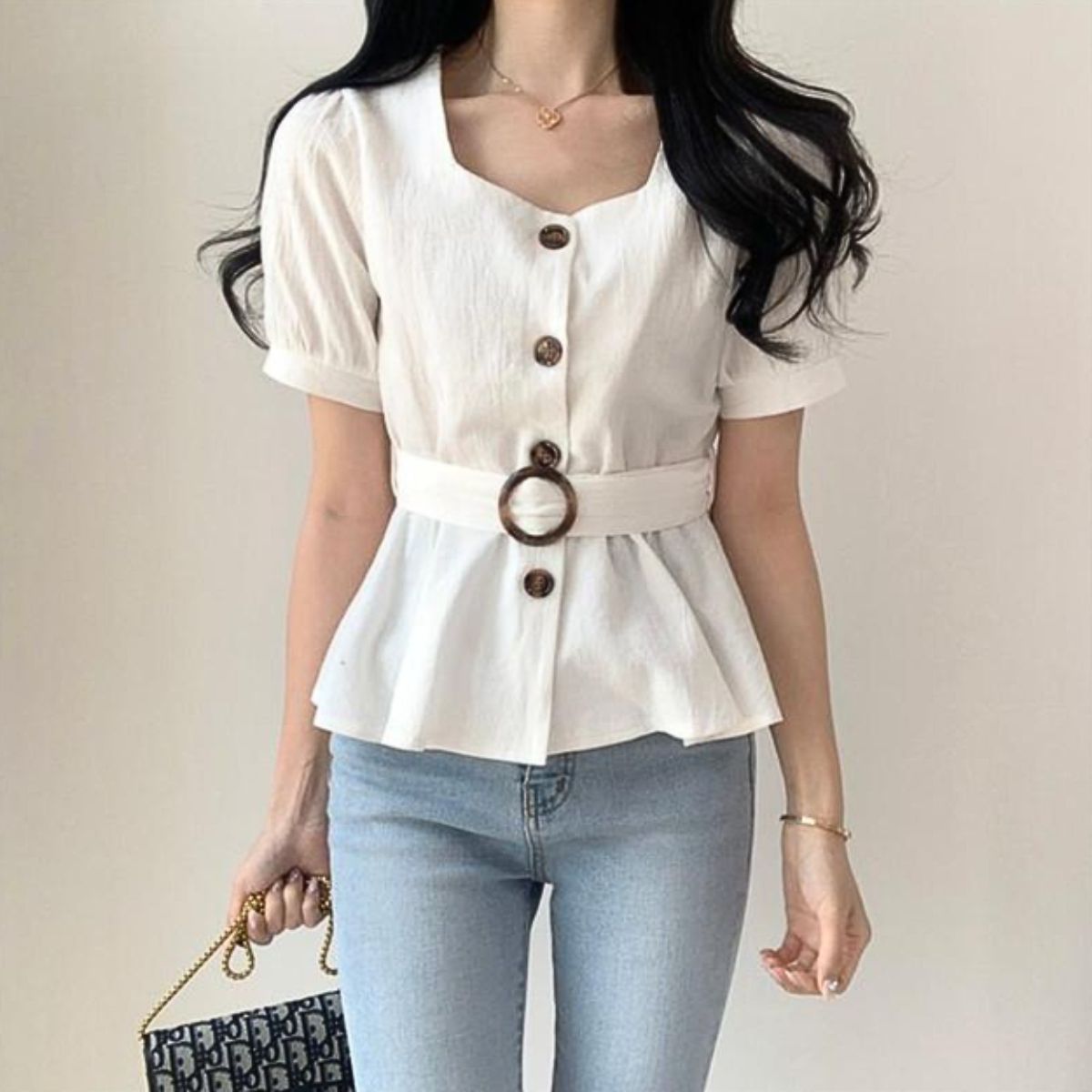 Blouse/ウエストマークレトロブラウス ST/No.22106