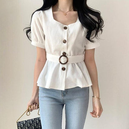 Blouse/ウエストマークレトロブラウス ST/No.22106