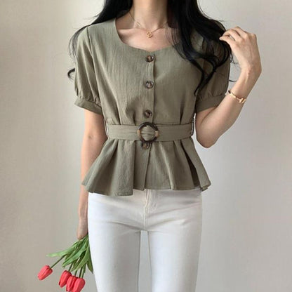 Blouse/ウエストマークレトロブラウス ST/No.22106