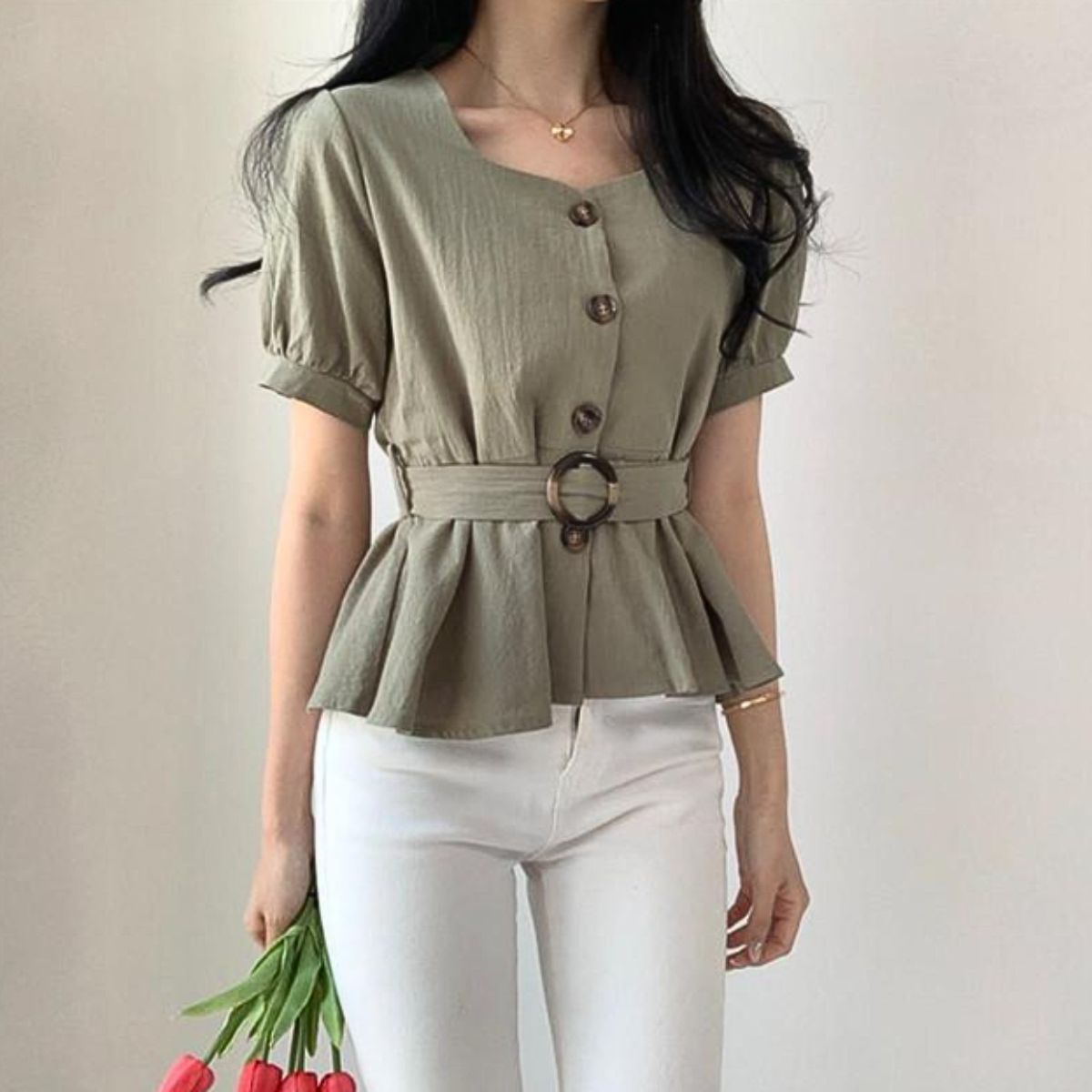 Blouse/ウエストマークレトロブラウス ST/No.22106