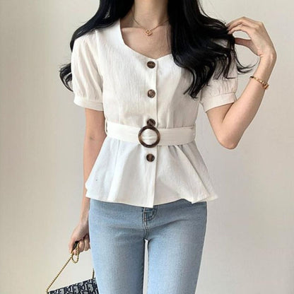 Blouse/ウエストマークレトロブラウス ST/No.22106
