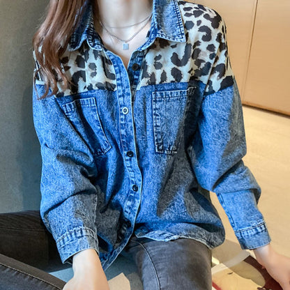 Shirts/レオパード切替デニムシャツ ST/No.22109