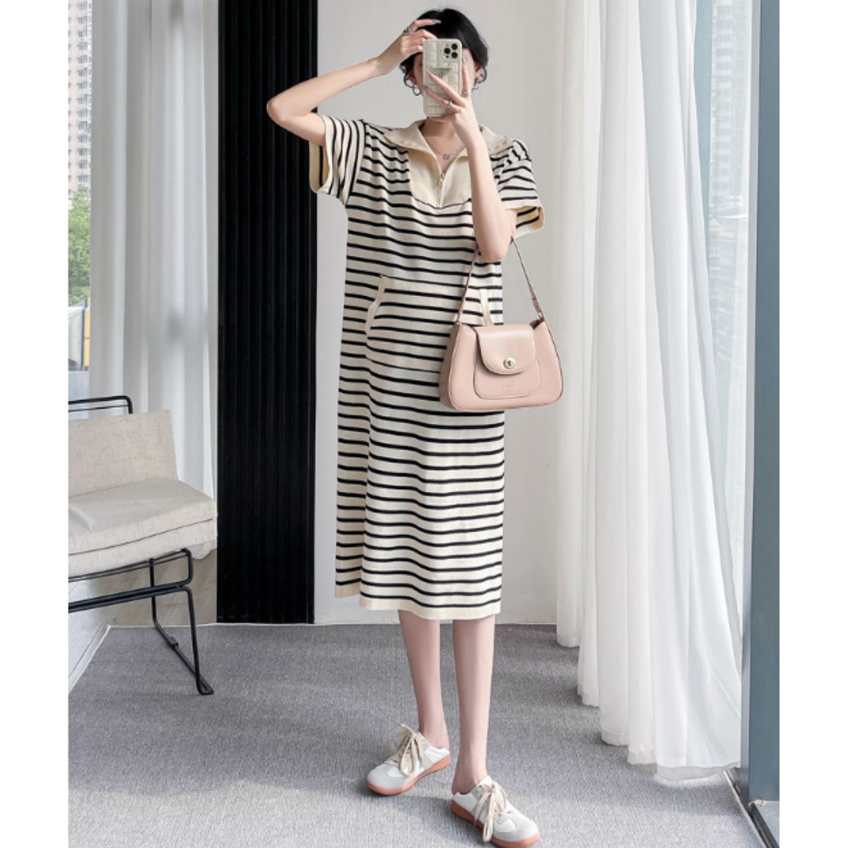 Dress/ハーフジップボーダーワンピース ST/No.22114