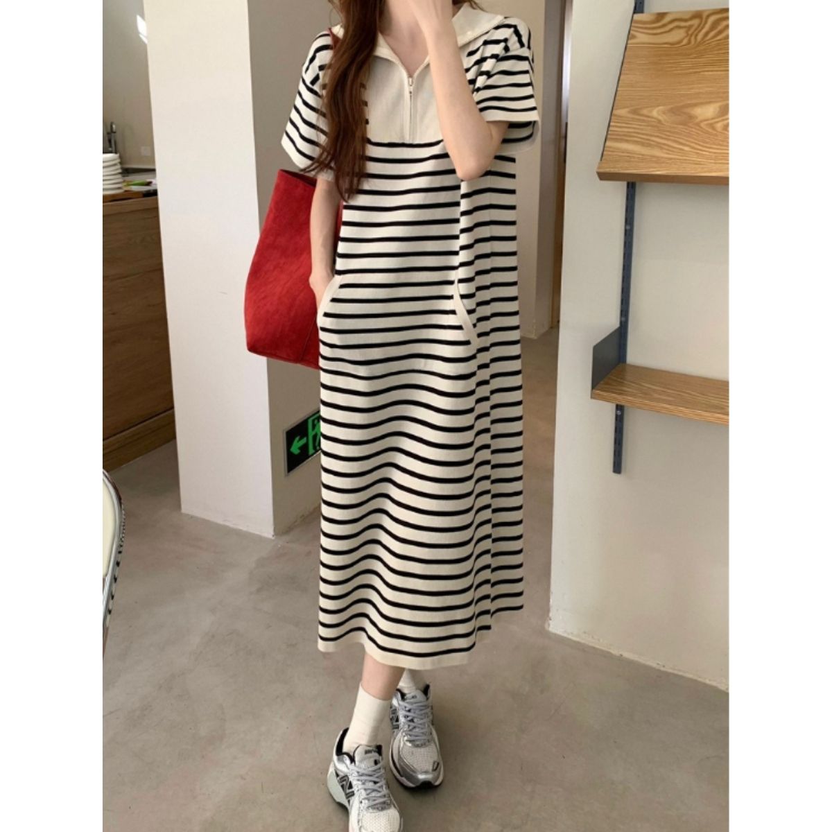 Dress/ハーフジップボーダーワンピース ST/No.22114