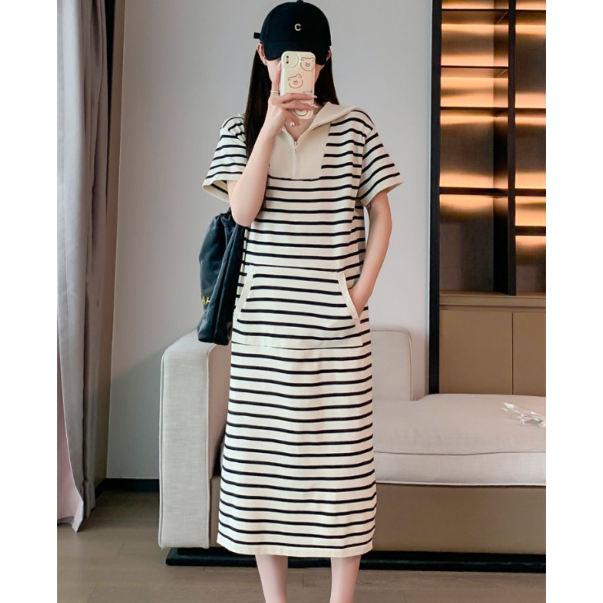 Dress/ハーフジップボーダーワンピース ST/No.22114