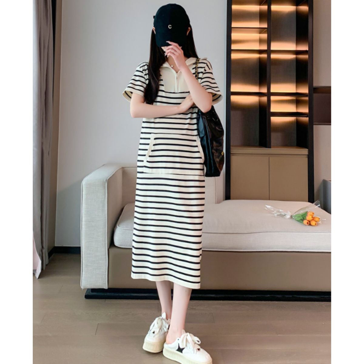 Dress/ハーフジップボーダーワンピース ST/No.22114