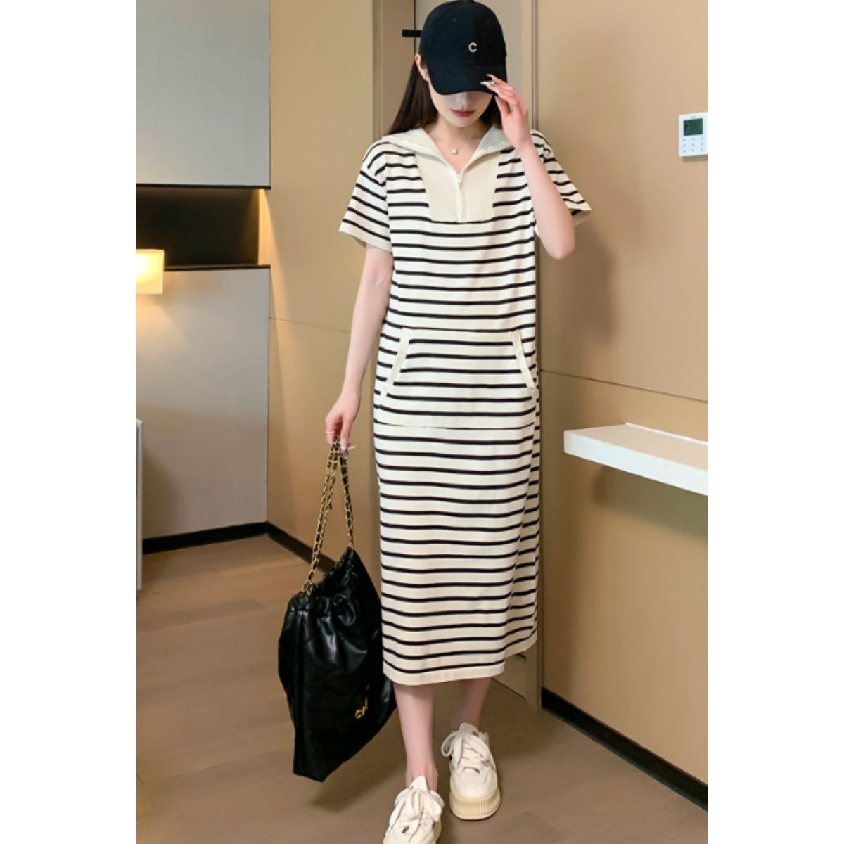 Dress/ハーフジップボーダーワンピース ST/No.22114