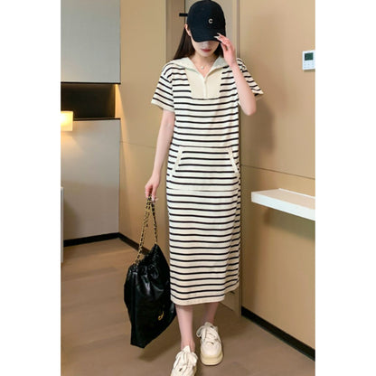 Dress/ハーフジップボーダーワンピース ST/No.22114