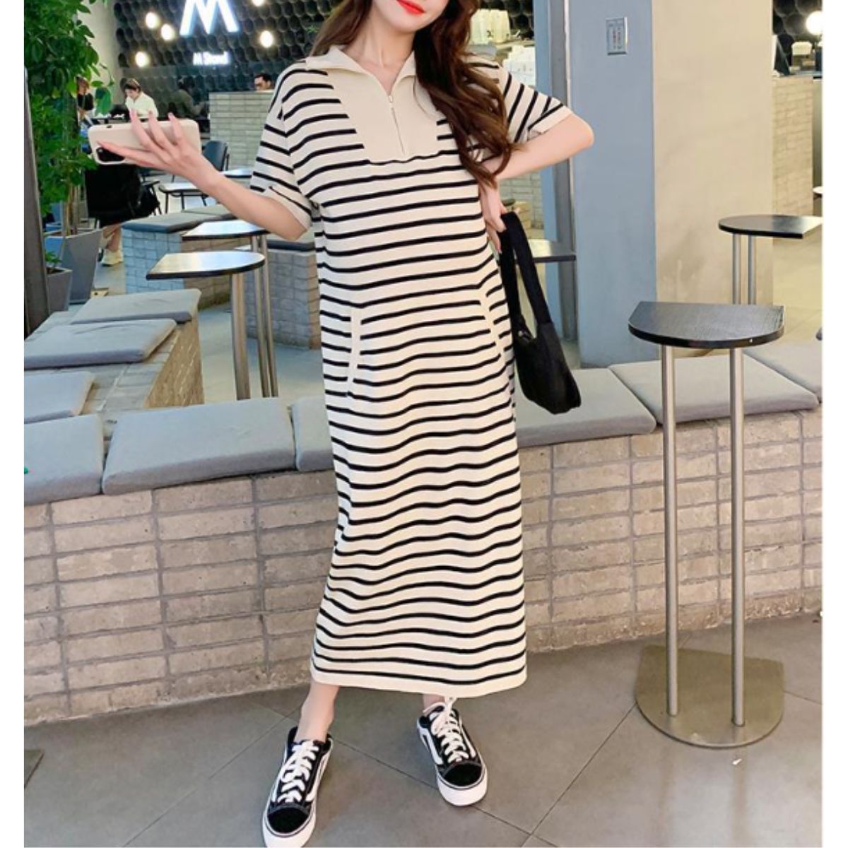 Dress/ハーフジップボーダーワンピース ST/No.22114