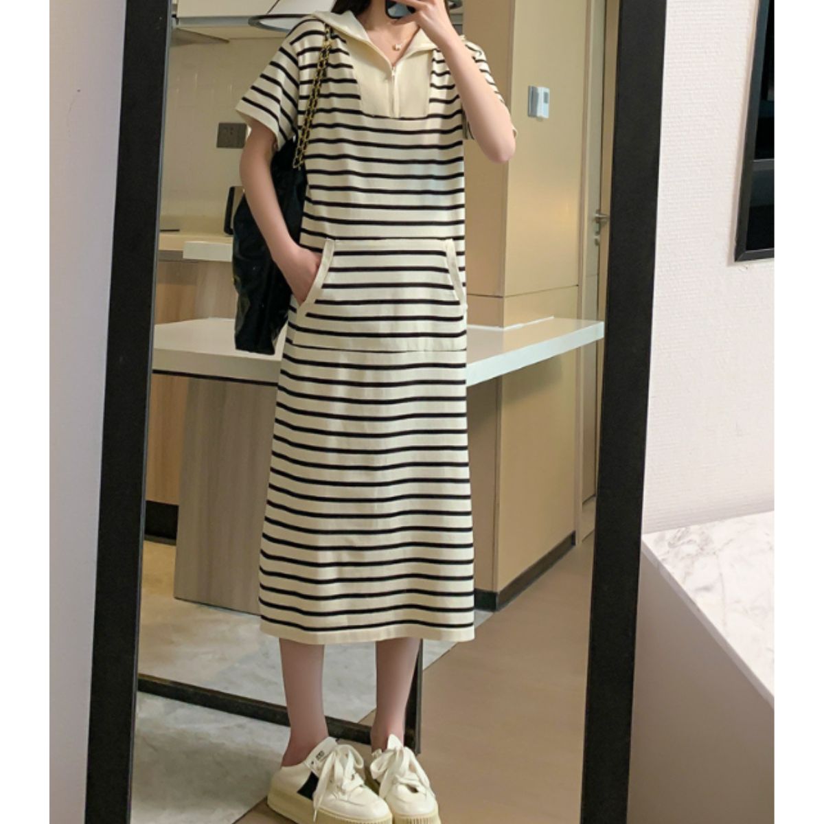 Dress/ハーフジップボーダーワンピース ST/No.22114
