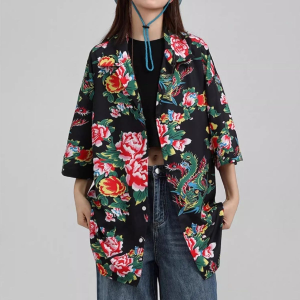 Shirts/レトロ総花柄半袖シャツ ST/No.22116