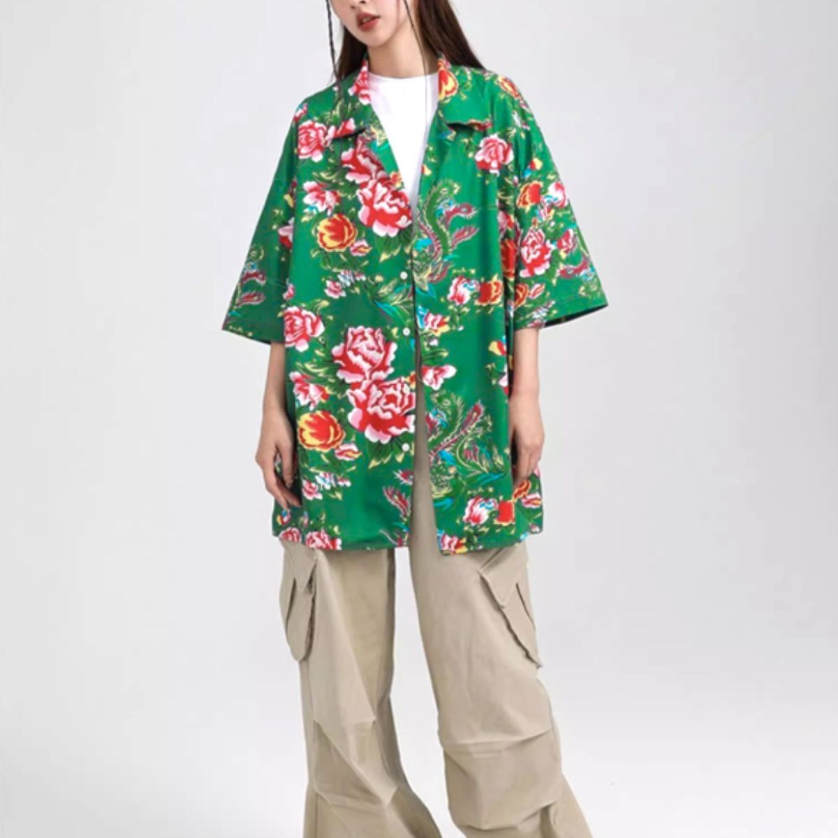 Shirts/レトロ総花柄半袖シャツ ST/No.22116