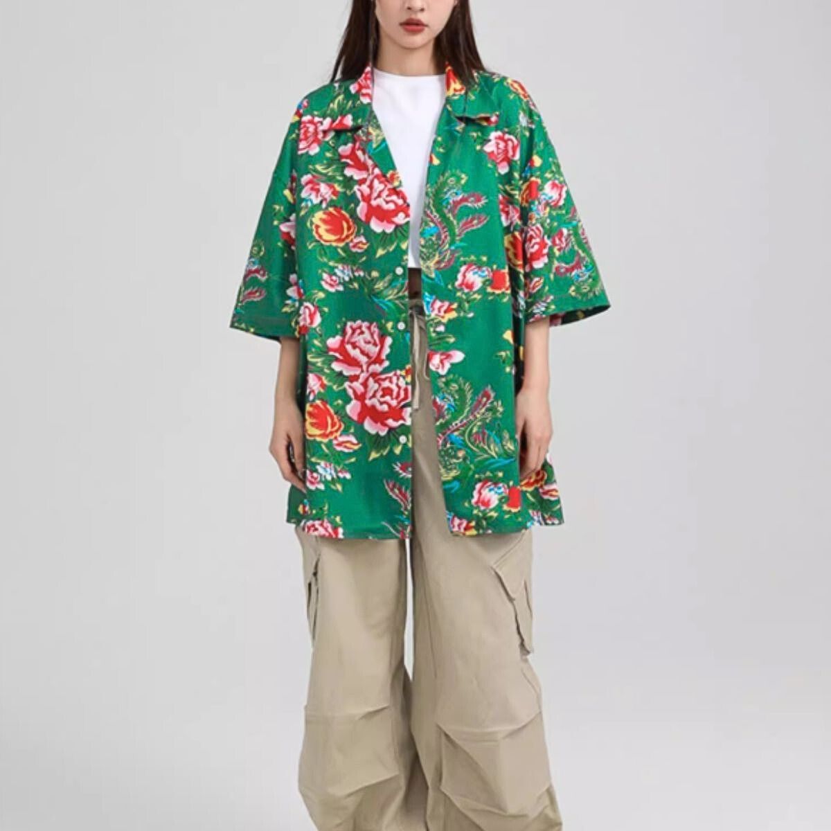 Shirts/レトロ総花柄半袖シャツ ST/No.22116