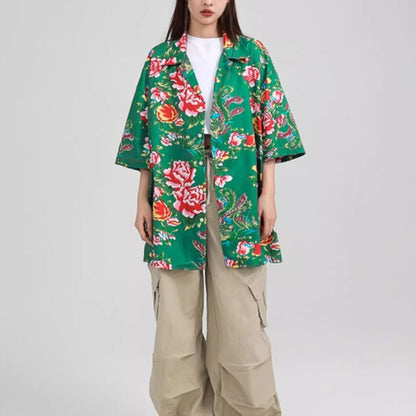 Shirts/レトロ総花柄半袖シャツ ST/No.22116