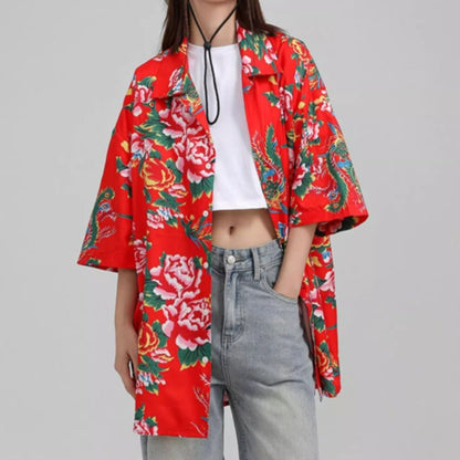 Shirts/レトロ総花柄半袖シャツ ST/No.22116