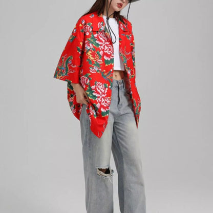 Shirts/レトロ総花柄半袖シャツ ST/No.22116