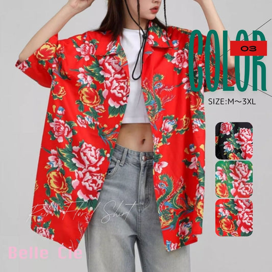 Shirts/レトロ総花柄半袖シャツ ST/No.22116
