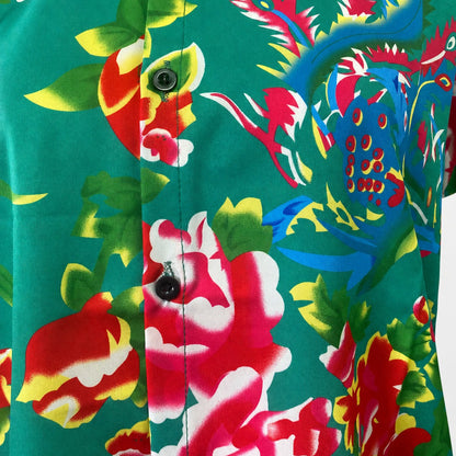 花柄シャツ グリーン 実物撮影 デザイン部分