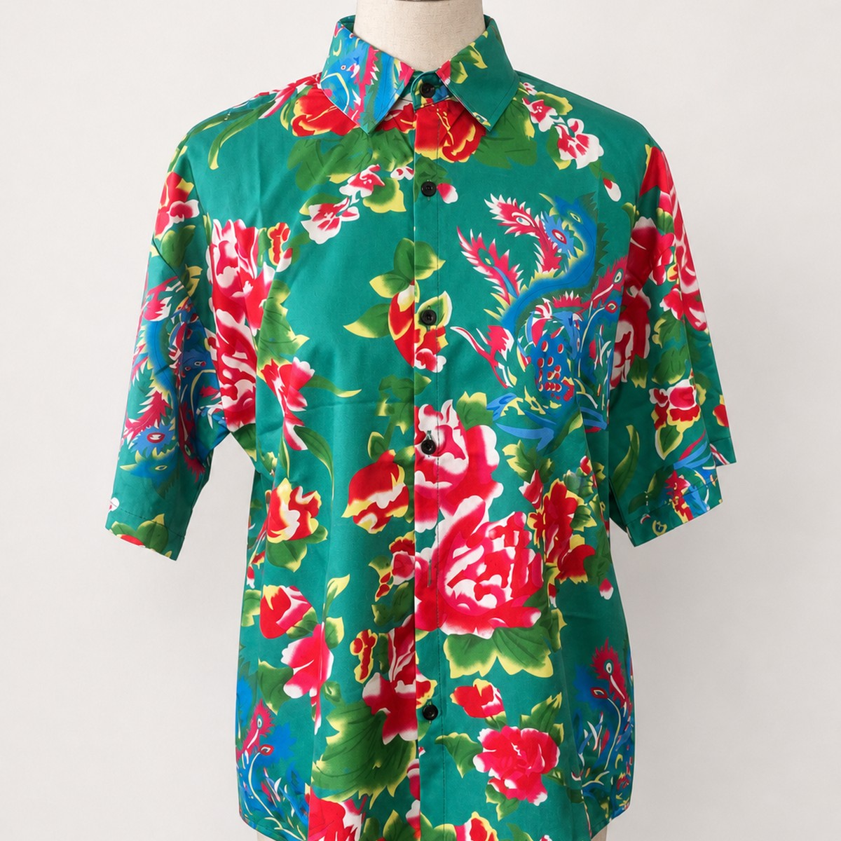 花柄シャツ グリーン 実物撮影 正面