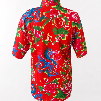 花柄シャツ レッド 実物撮影 背面
