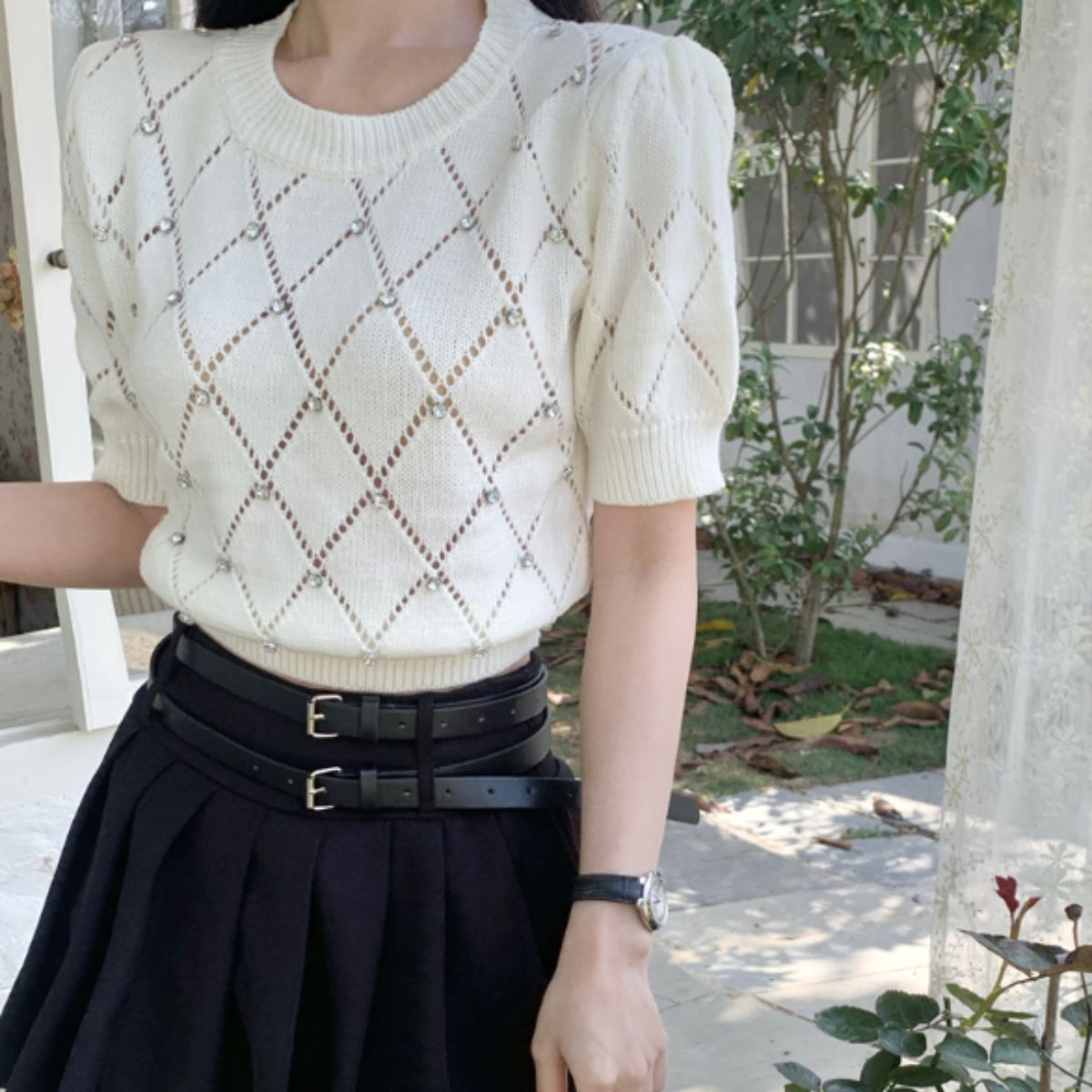 Knit/ダイヤ柄ビジューサマーニット ST/No.22134