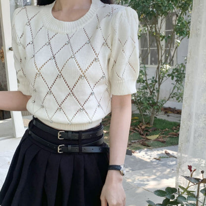 Knit/ダイヤ柄ビジューサマーニット ST/No.22134