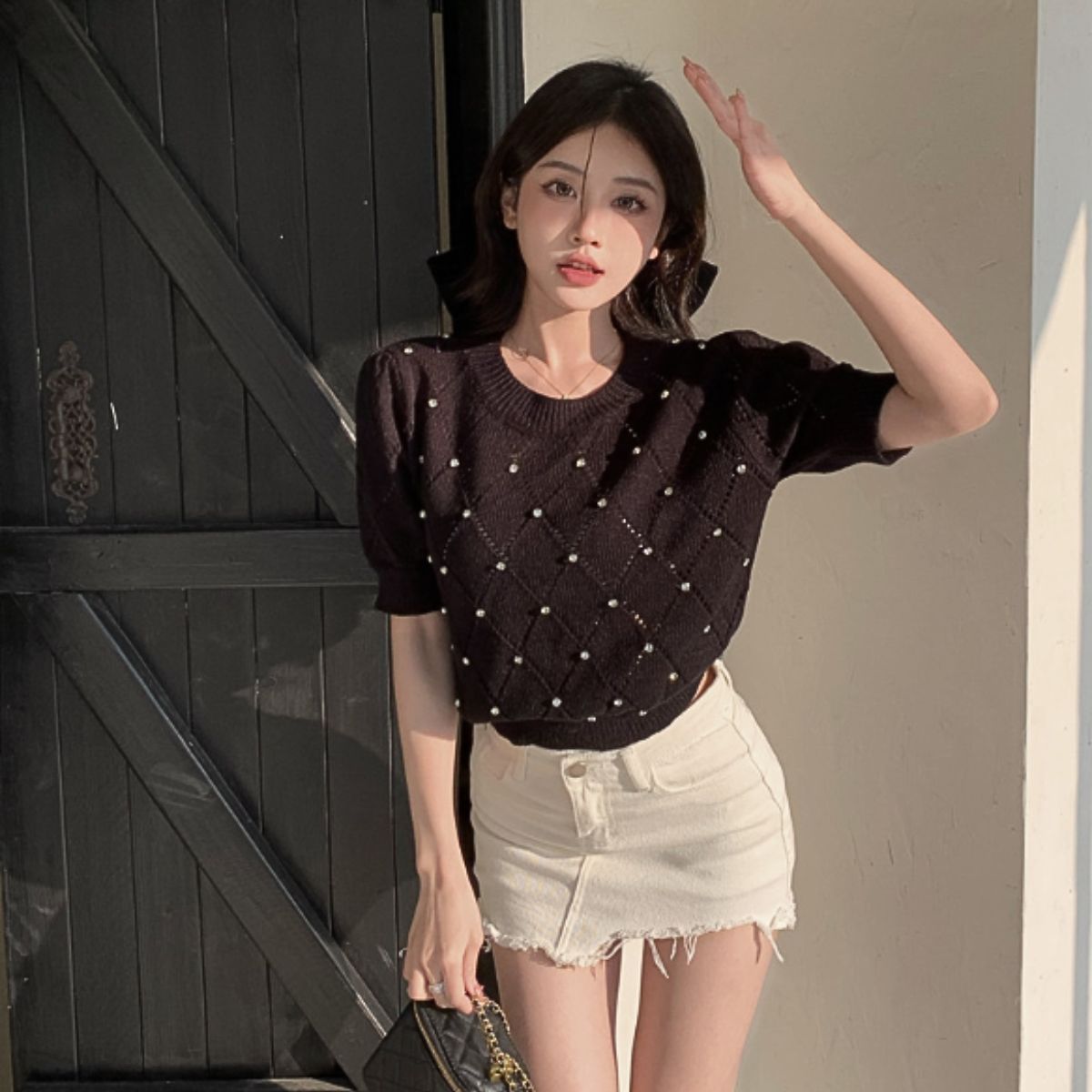 Knit/ダイヤ柄ビジューサマーニット ST/No.22134