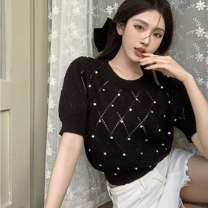 Knit/ダイヤ柄ビジューサマーニット ST/No.22134