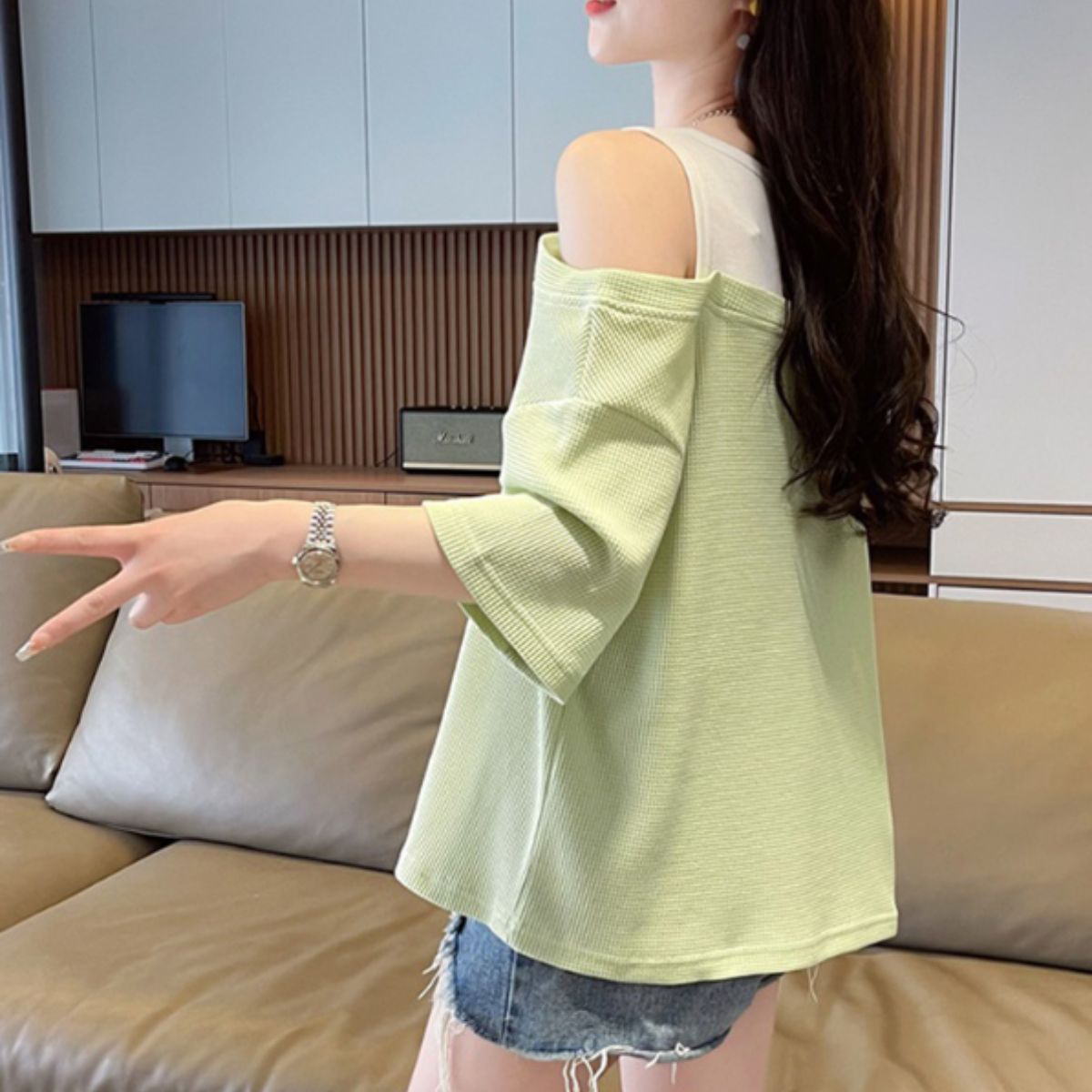 T-Shirts/レイヤードオフショルトップス ST/No.22136