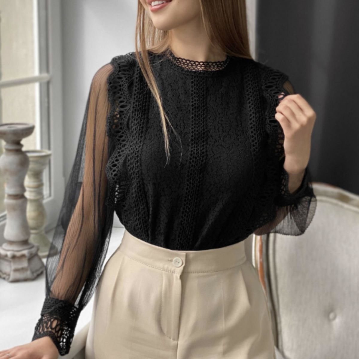 Blouse/シアースリーブレーストップス ST/No.22139
