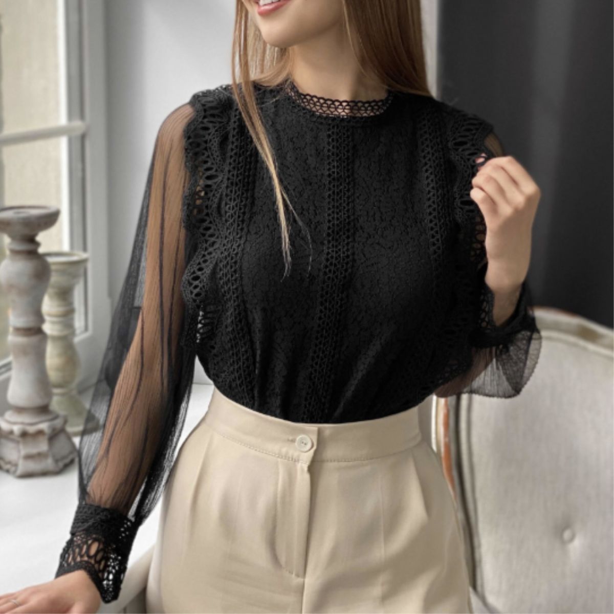Blouse/シアースリーブレーストップス ST/No.22139